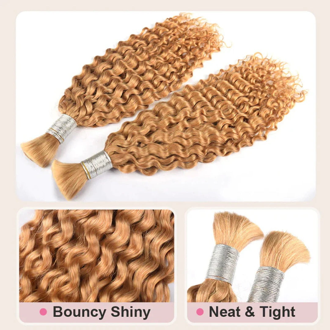 Bulk Hair for Braiding 100% Human Hair Braid Extensions #27 Honey Blonde Deep Wave