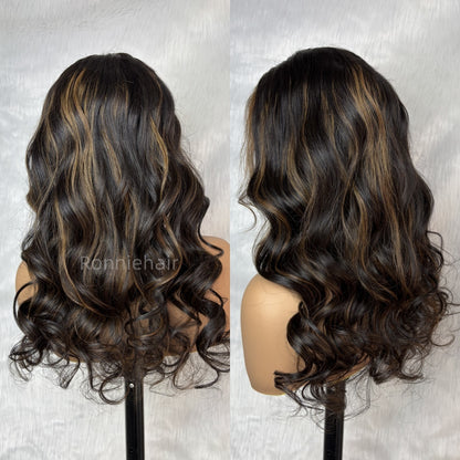 "One Fits All" 9x6 Lace Parting HD LACE Super Preplucked Hairline Highlight Wig Body Wave Wavy