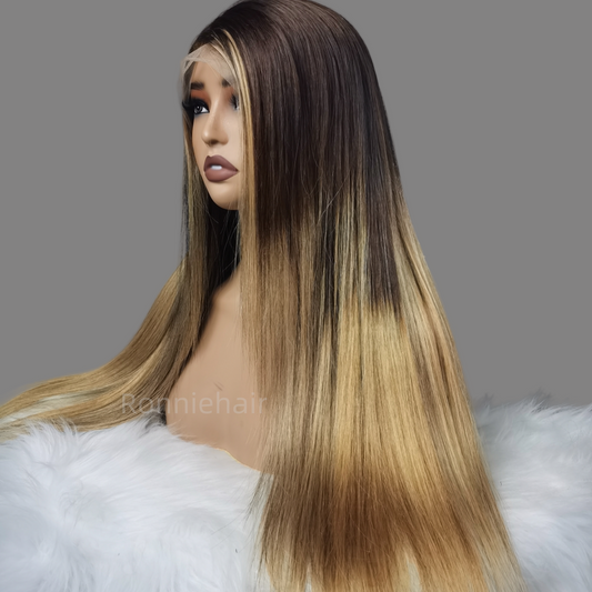 【DEAL】13X4/13X6 TRANSPARENT LACE FRONT BROWN ROOT OMBRE COLOR STRAIGHT WIG
