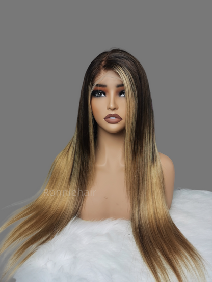 【DEAL】13X4/13X6 TRANSPARENT LACE FRONT BROWN ROOT OMBRE COLOR STRAIGHT WIG