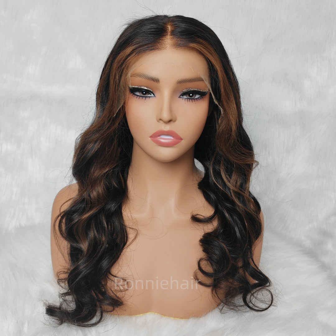 "One Fits All" 9x6 Lace Parting HD LACE Super Preplucked Hairline Highlight Wig Body Wave Wavy