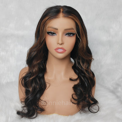 "One Fits All" 9x6 Lace Parting HD LACE Super Preplucked Hairline Highlight Wig Body Wave Wavy