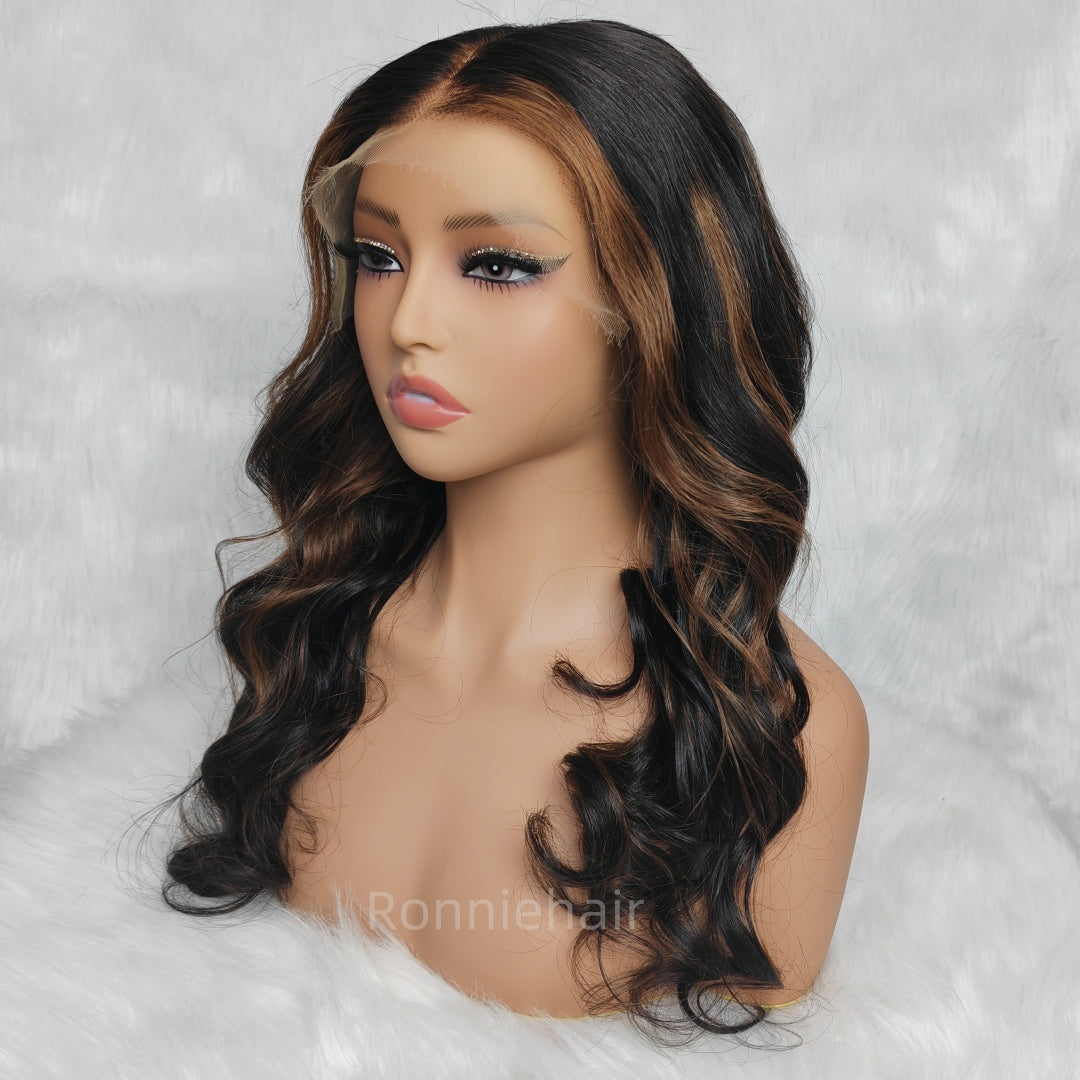 "One Fits All" 9x6 Lace Parting HD LACE Super Preplucked Hairline Highlight Wig Body Wave Wavy