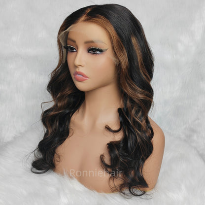 "One Fits All" 9x6 Lace Parting HD LACE Super Preplucked Hairline Highlight Wig Body Wave Wavy
