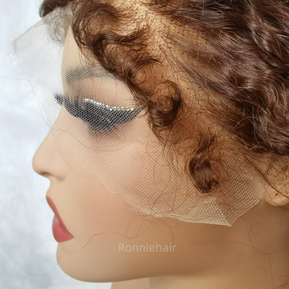13X6 TRANSPARENT/HD LACE CURLY EDGE BROWN COLOR LIGHT BURMESE CURLY WIG