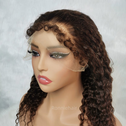 13X6 TRANSPARENT/HD LACE CURLY EDGE BROWN COLOR LIGHT BURMESE CURLY WIG