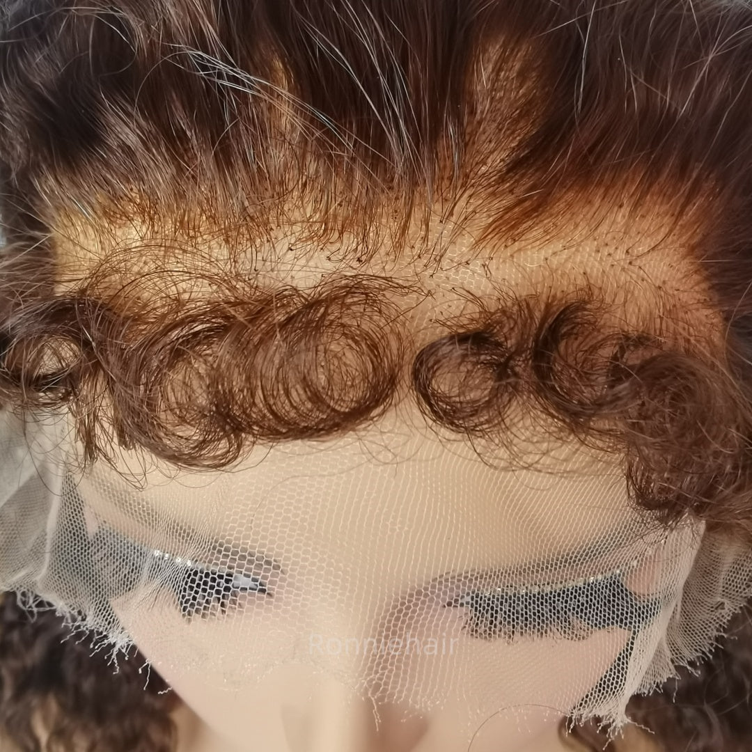 13X6 TRANSPARENT/HD LACE CURLY EDGE BROWN COLOR LIGHT BURMESE CURLY WIG