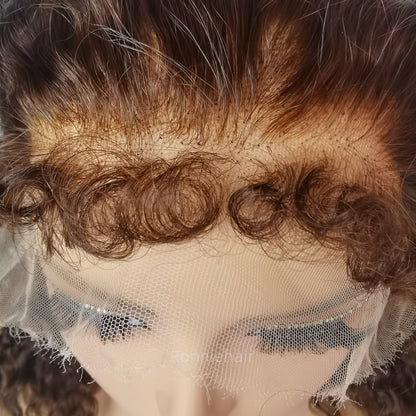13X6 TRANSPARENT/HD LACE CURLY EDGE BROWN COLOR LIGHT BURMESE CURLY WIG