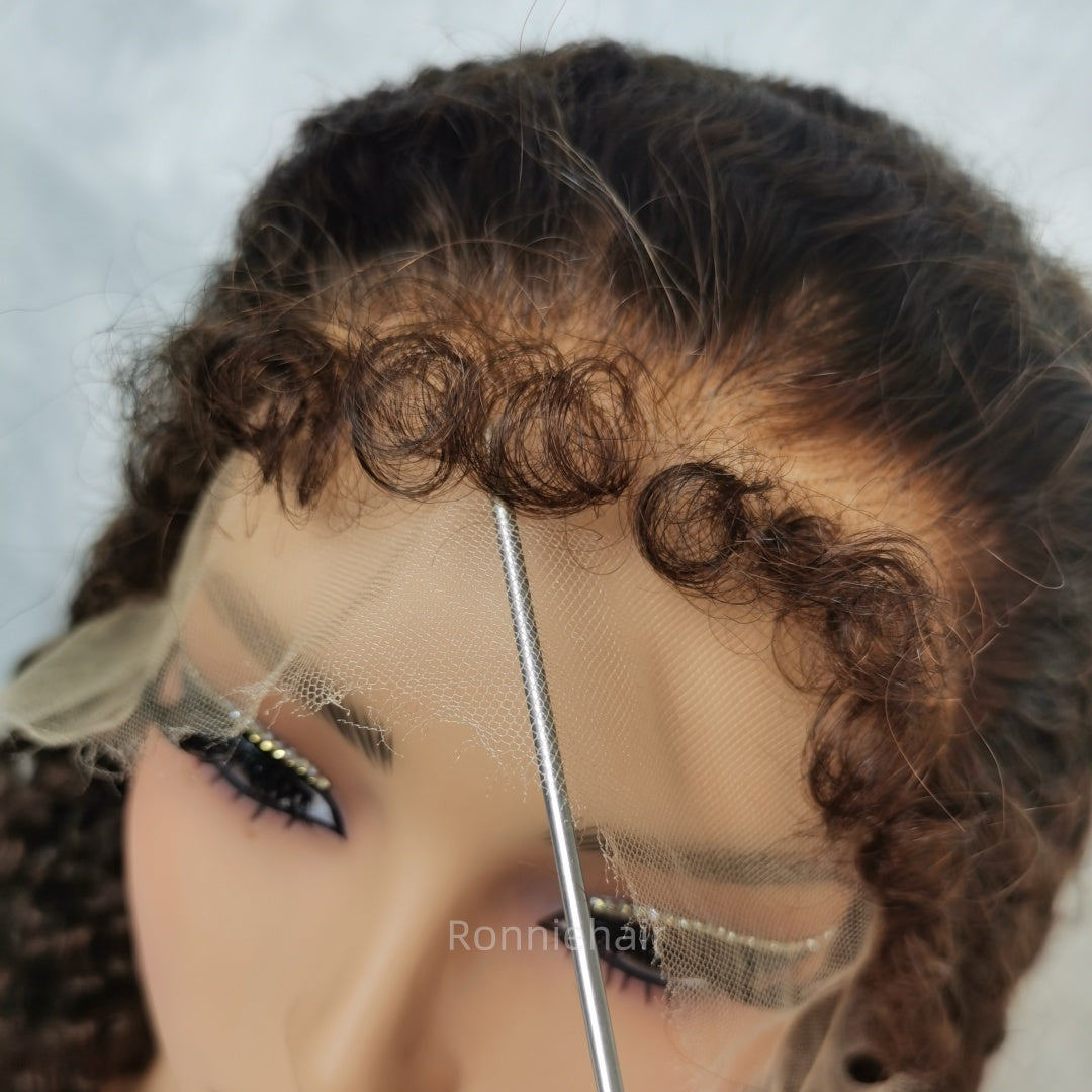 13X6 TRANSPARENT/HD LACE CURLY EDGE BROWN COLOR LIGHT BURMESE CURLY WIG
