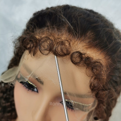 13X6 TRANSPARENT/HD LACE CURLY EDGE BROWN COLOR LIGHT BURMESE CURLY WIG