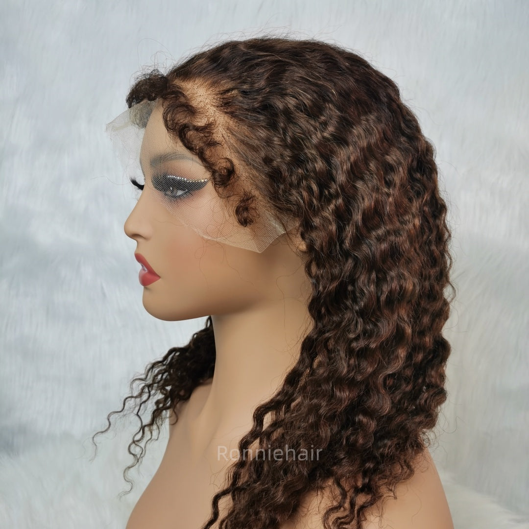 13X6 TRANSPARENT/HD LACE CURLY EDGE BROWN COLOR LIGHT BURMESE CURLY WIG