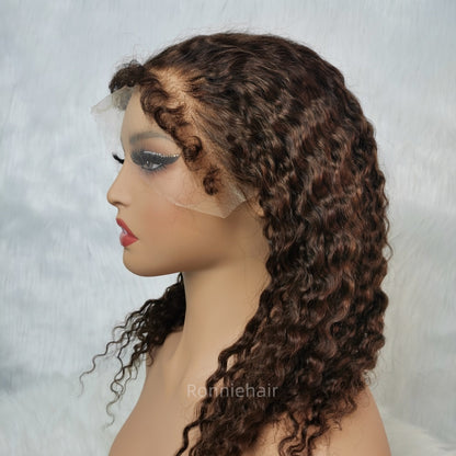 13X6 TRANSPARENT/HD LACE CURLY EDGE BROWN COLOR LIGHT BURMESE CURLY WIG