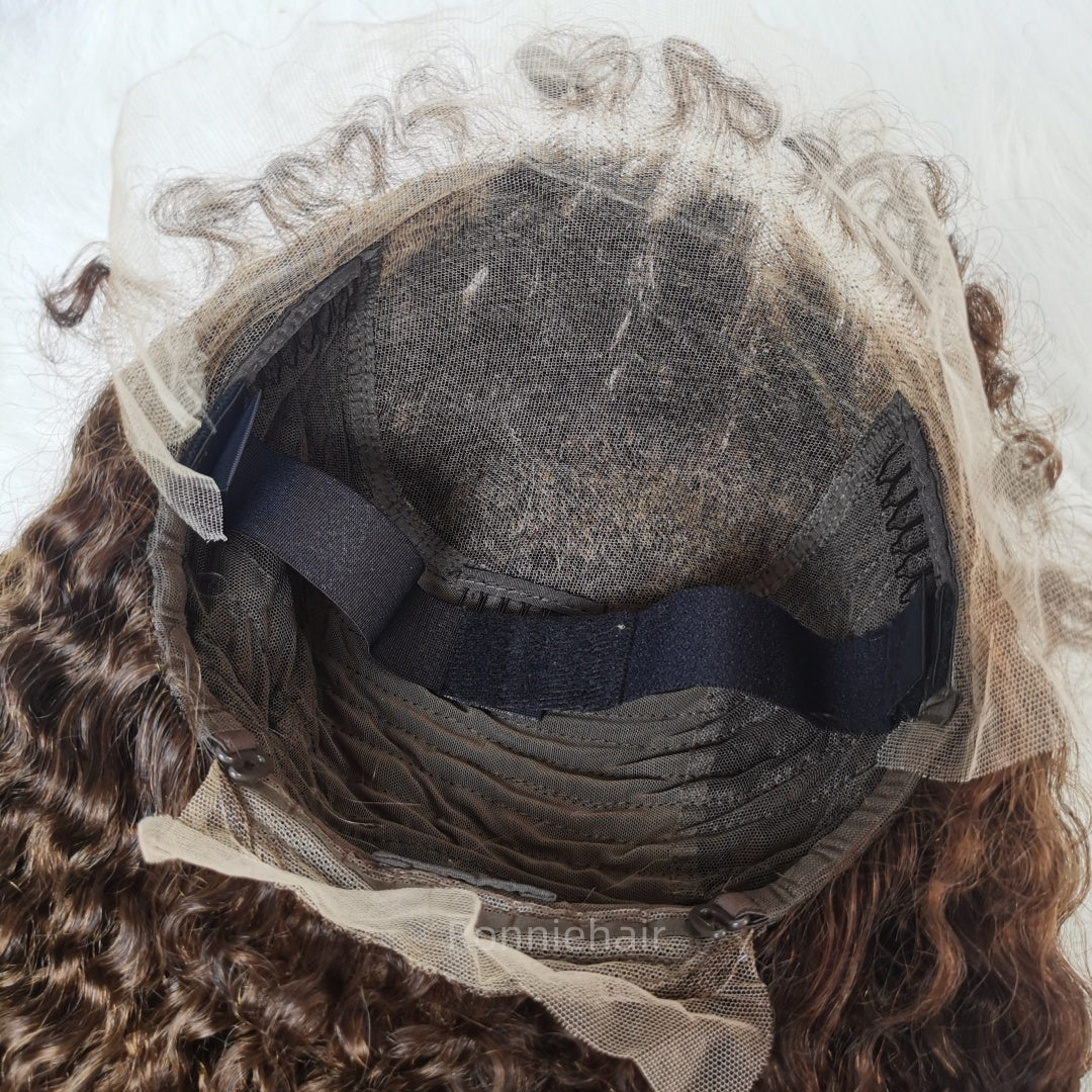 13X6 TRANSPARENT/HD LACE CURLY EDGE BROWN COLOR LIGHT BURMESE CURLY WIG
