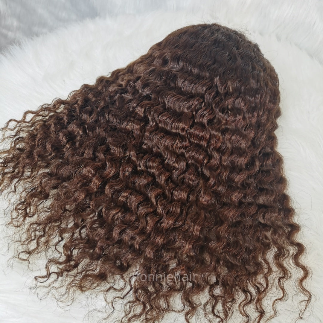 13X6 TRANSPARENT/HD LACE CURLY EDGE BROWN COLOR LIGHT BURMESE CURLY WIG
