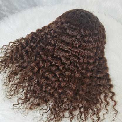 13X6 TRANSPARENT/HD LACE CURLY EDGE BROWN COLOR LIGHT BURMESE CURLY WIG