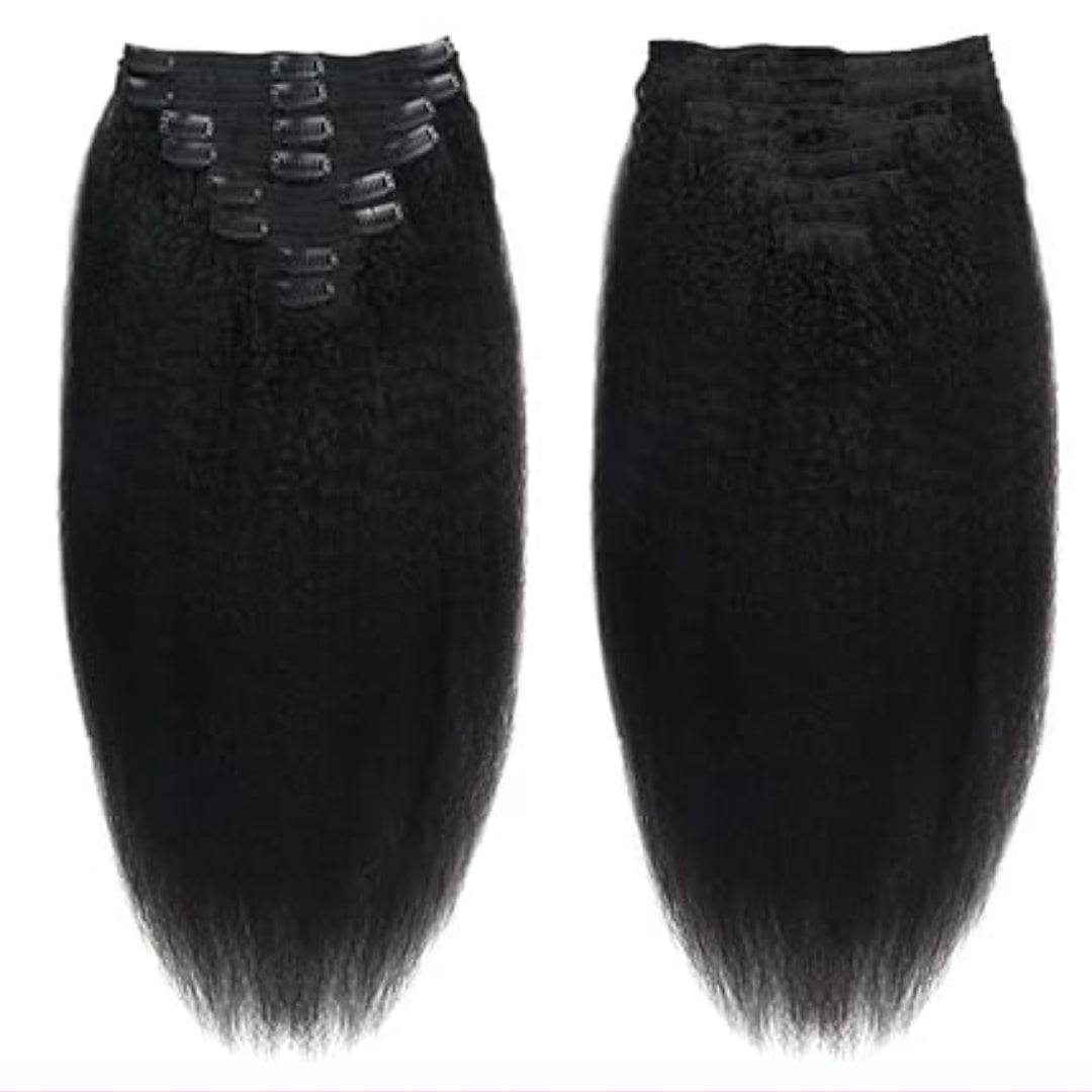 Clip In Hair Extension Kinky Straight Human Wefts Set