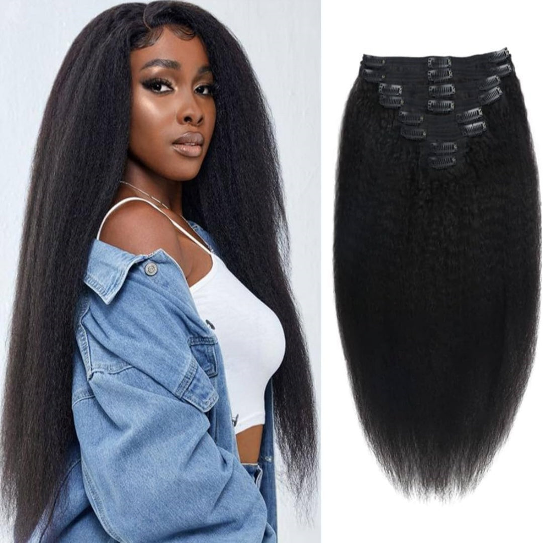 Clip In Hair Extension Kinky Straight Human Wefts Set