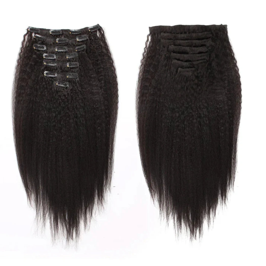Clip In Hair Extension Kinky Straight Human Wefts Set