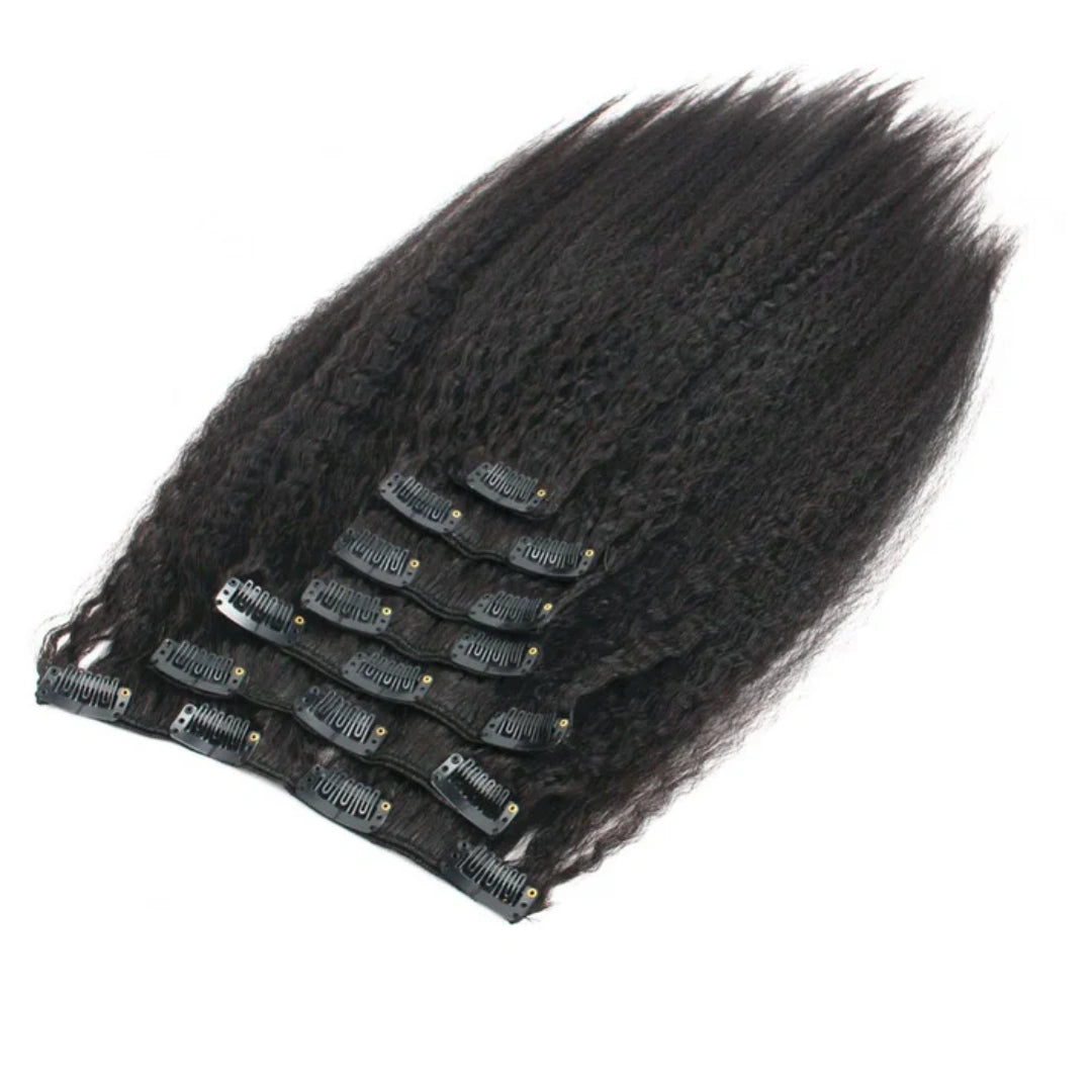 Clip In Hair Extension Kinky Straight Human Wefts Set