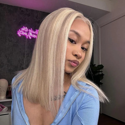 13X4/13X6 BLONDE HIGHLIGHT STRAIGHT BOB LACE FRONT HUMAN HAIR LACE WIG