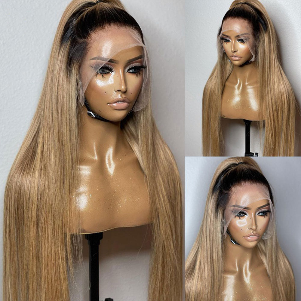 【DEAL】HD/Transparent Lace 13x6 SUPER Pre-plucked Ombre Blonde Silky Straight Wig