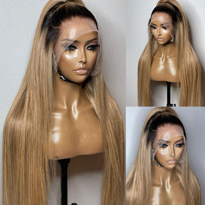 【DEAL】HD/Transparent Lace 13x6 SUPER Pre-plucked Ombre Blonde Silky Straight Wig