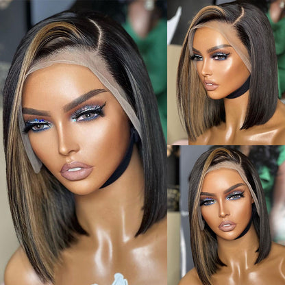 13X4 BLONDE HIGHLIGHT PRE-PLUCKED HUMAN HAIR LACE FRONT WIG