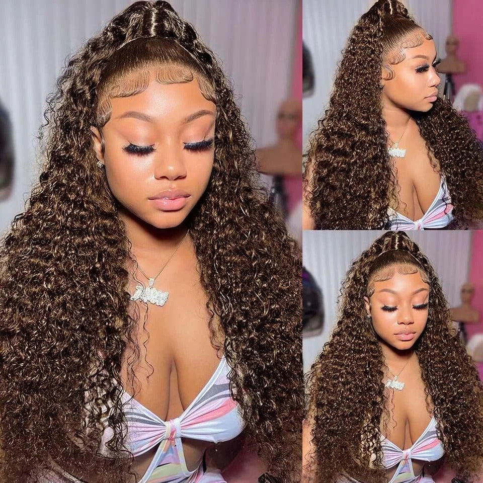 13x6 HD Lace SUPER Pre-plucked Brown Curly Lace Front Wig