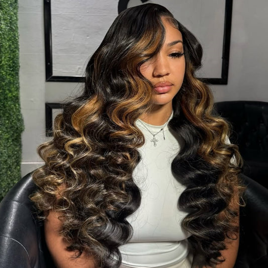 13X4/13X6 TRANSPARENT LACE FRONT HIGHLIGHT COLOR BODY WAVE WAVY WIG