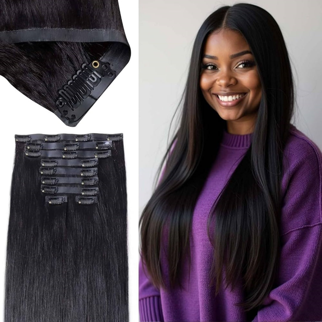 Clip In Hair Extension Yaki Straight Human Wefts Set