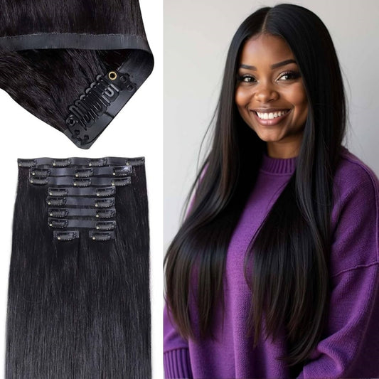 Clip In Hair Extension Yaki Straight Human Wefts Set