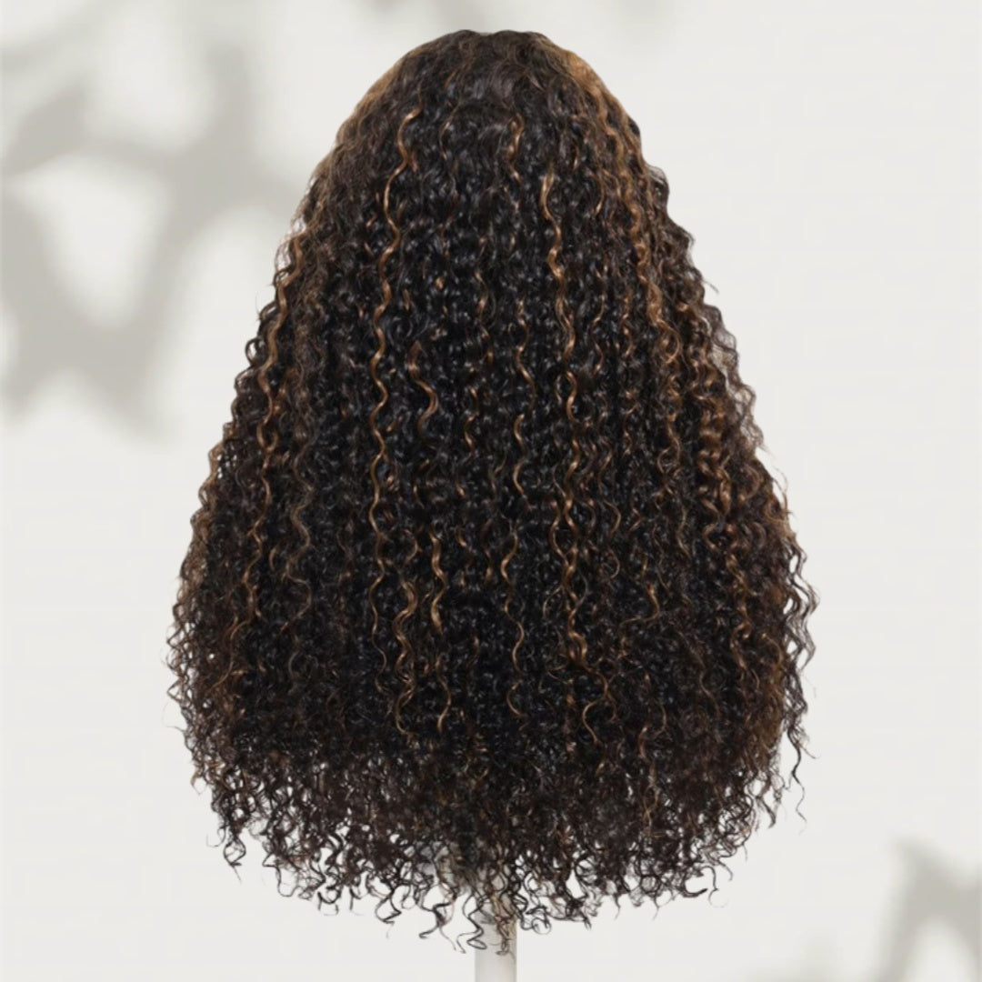 Upgraded Drawstring 13X4/13X6 Full Frontal HD Lace Wig  Brown Highlight Jerry Curly