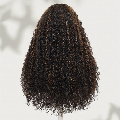 Upgraded Drawstring 13X4/13X6 Full Frontal HD Lace Wig  Brown Highlight Jerry Curly