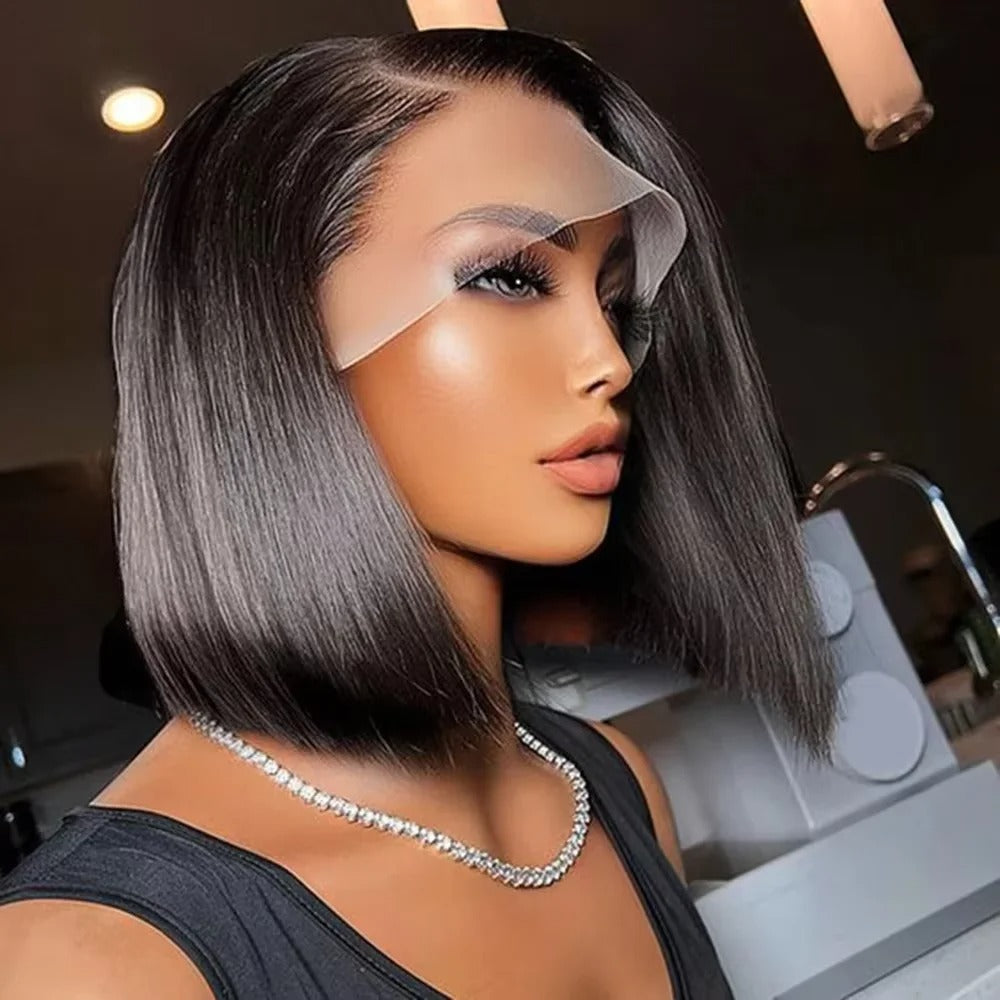 FULL TRANSPARENT/HD LACE PRE-PLUCKED STRAIGH  BOB HUMAN HAIR FULL LACE WIG
