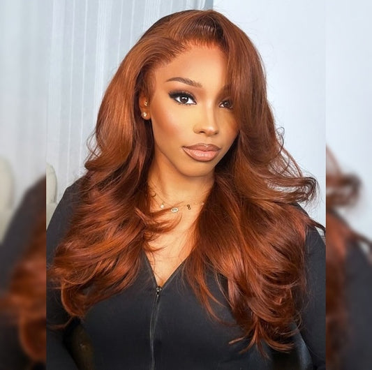 4X4/13X4 LACE FRONT HUMAN HAIR GINGER  COPPER COLORED BODY WAVE WAVY WIG