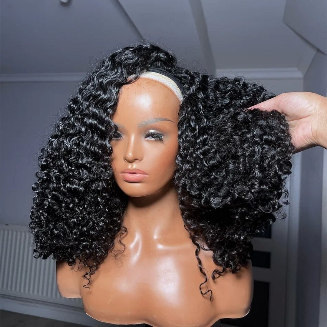 Upgrade 3 IN 1 Half Wig With Drawstring Burmese Curls Glueless Human Hair Wig