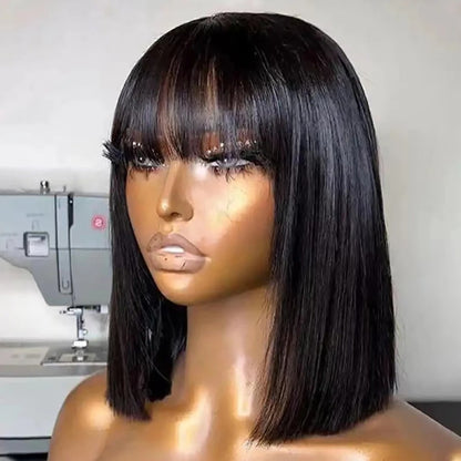 FULL TRANSPARENT/HD LACE PRE-PLUCKED STRAIGHT BOB WITH BANG HUMAN HAIR FULL LACE WIG