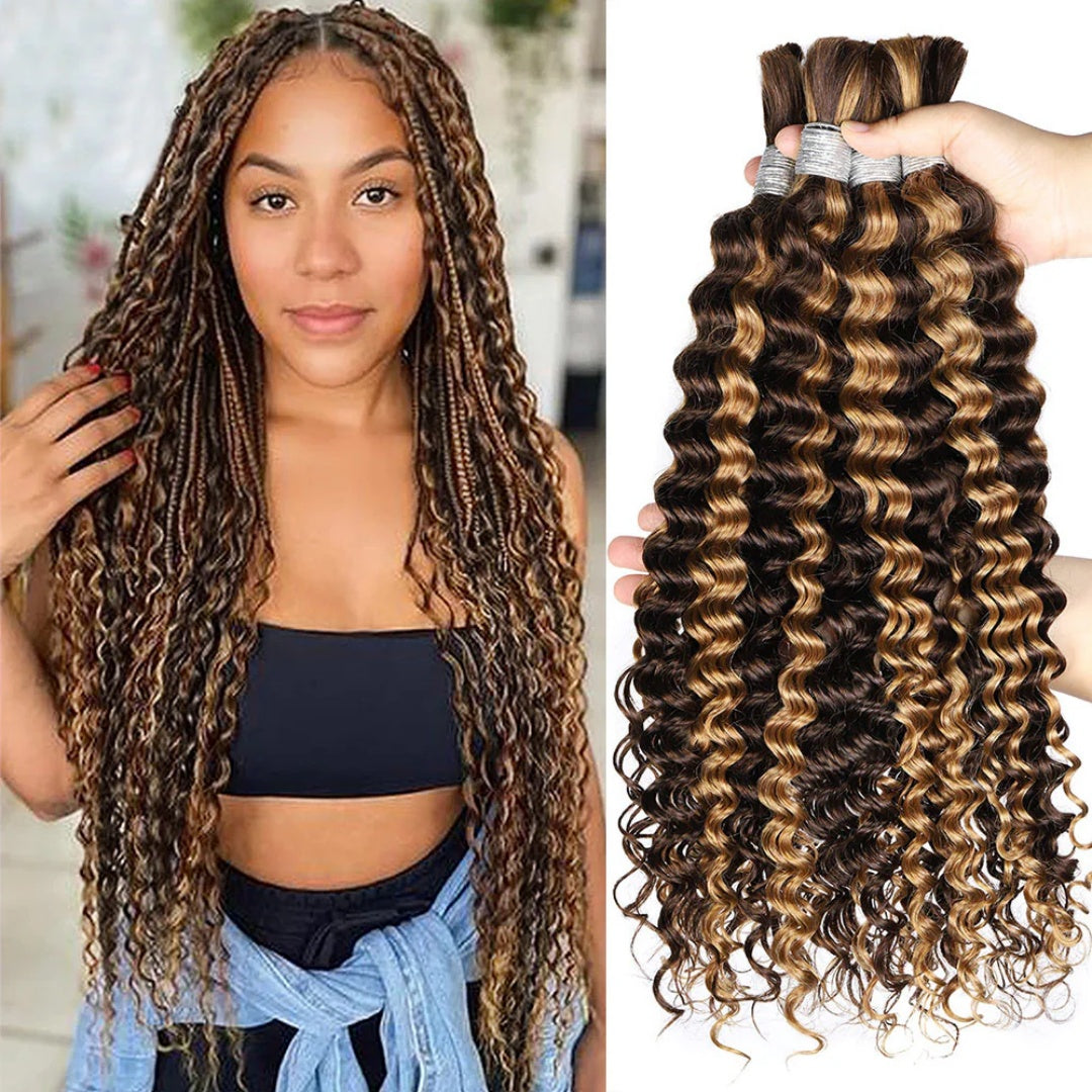 Bulk Hair for Braiding 100% Human Hair Braid Extensions Highlight P4/27 Honey Blonde Deep Wave