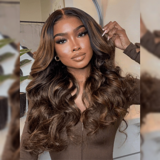 Upgrade 370 Fitted Cap Invisi-Strap HD Lace Preplucked Hairline Wig Balayage Highlight Body Wave Curtain Bangs