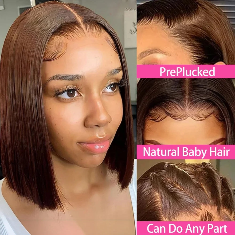 FULL TRANSPARENT/HD LACE PRE-PLUCKED CHOCOLATE BROWN STRAIGHT BOB FULL LACE WIG