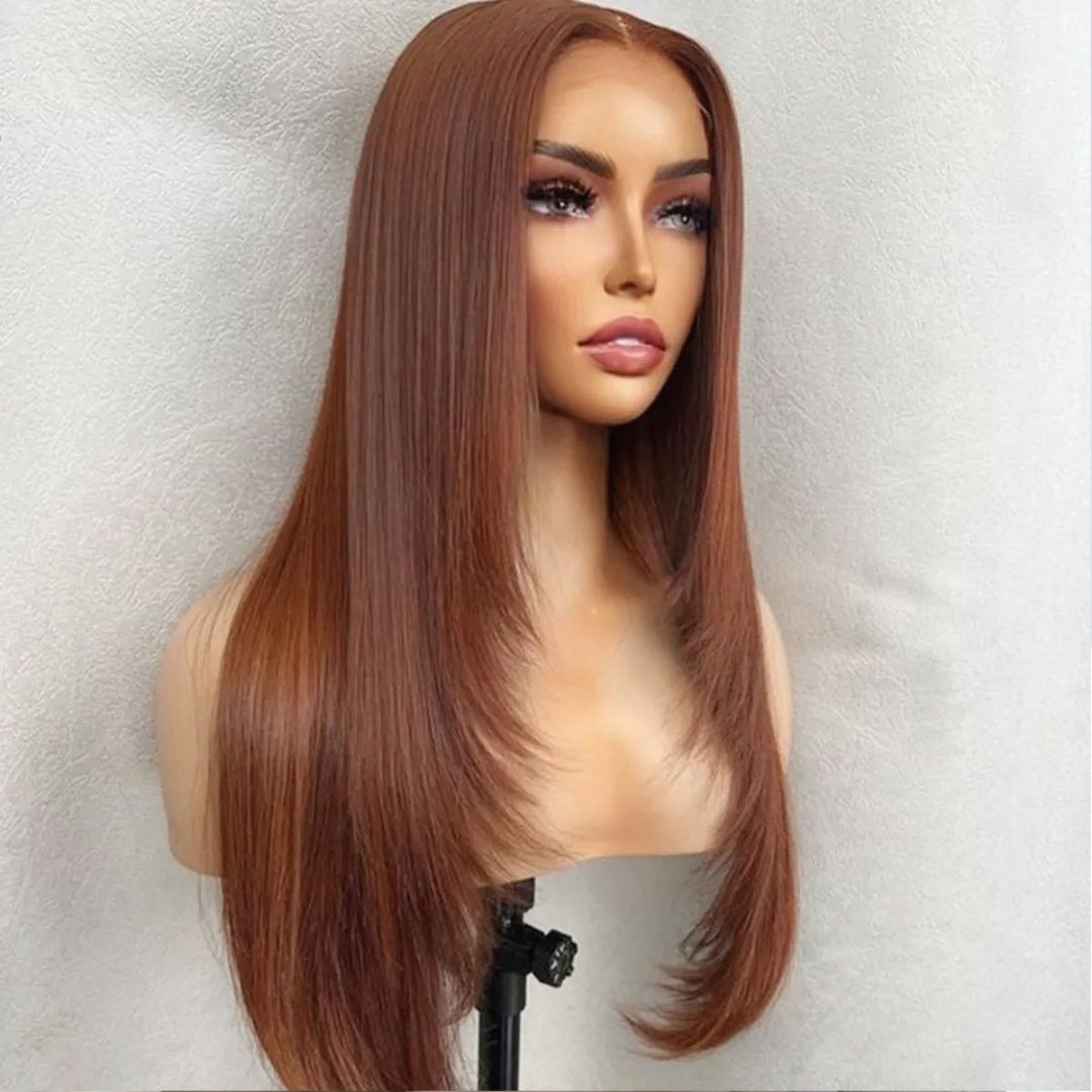 13X4/13X6 LACE FRONT HUMAN HAIR COPPER BROWN LAYERED CUT STRAIGHT WIG