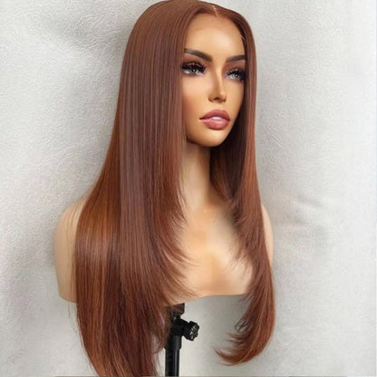 13X4/13X6 LACE FRONT HUMAN HAIR COPPER BROWN LAYERED CUT STRAIGHT WIG