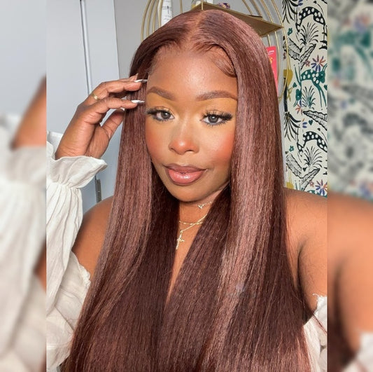 13X6  FIT 2.0 HD LACE FRONT SUPER PRE-PLUCKED WIG Brown Cherry Kinky Straight
