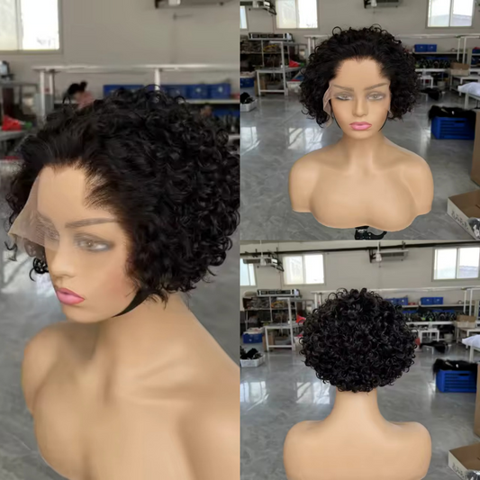 “M” Shape  Hairline 13X4/13X6 Transparent/HD Lace Front Wig Curly Pixie Cut