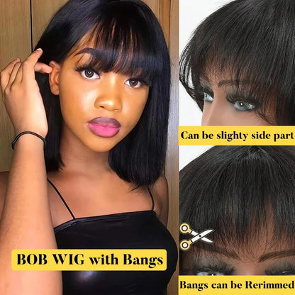 FULL TRANSPARENT/HD LACE PRE-PLUCKED STRAIGHT BOB WITH BANG HUMAN HAIR FULL LACE WIG