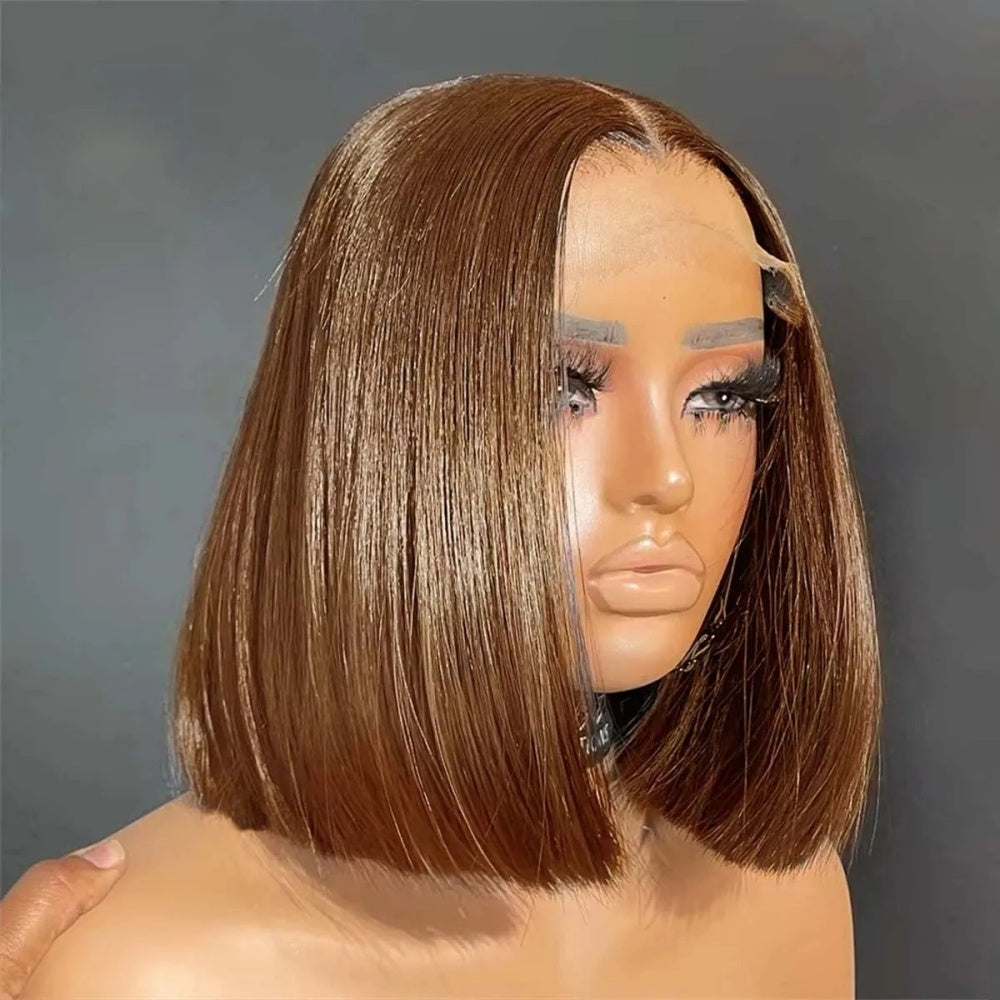 FULL TRANSPARENT/HD LACE PRE-PLUCKED CHOCOLATE BROWN STRAIGHT BOB FULL LACE WIG