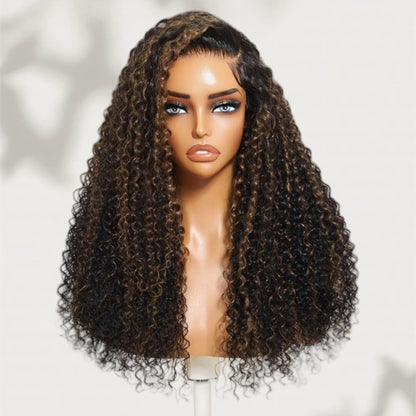 Upgraded Drawstring 13X4/13X6 Full Frontal HD Lace Wig  Brown Highlight Jerry Curly