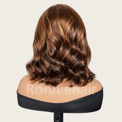 13x4 Transparent Lace Side-Parting Pre-plucked Highlight Loose Wave Bob Wig