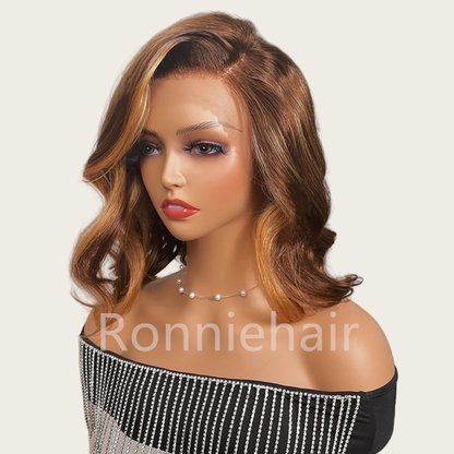 13x4 Transparent Lace Side-Parting Pre-plucked Highlight Loose Wave Bob Wig