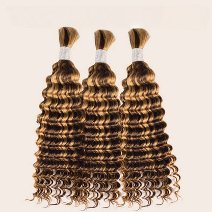 Bulk Hair for Braiding 100% Human Hair Braid Extensions Highlight P4/27 Honey Blonde Deep Wave